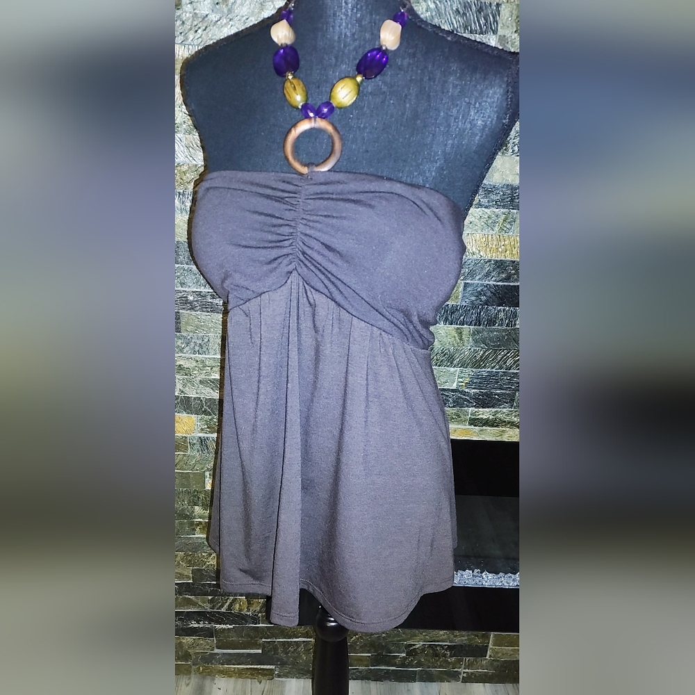 Brown Halter Top With Beaded Straps Size 3X NWOT